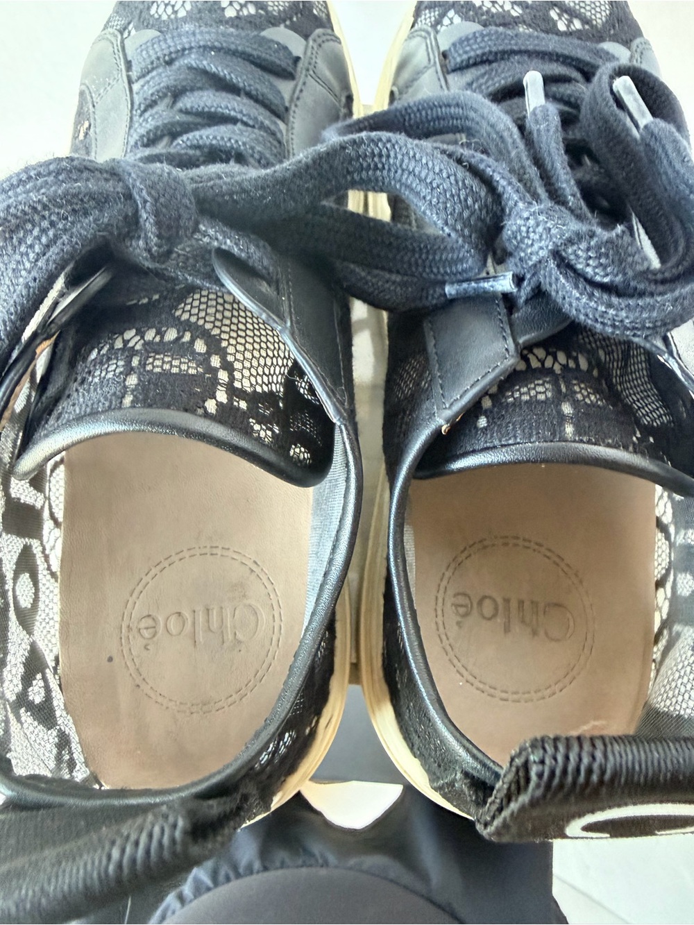 Chloé Black Lace-Overlay Platform Sneakers - Picture 6 of 9